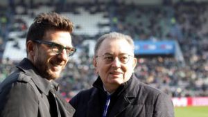A sinistra Eusebio Di Francesco tecnico neroverde, a destra Giorgio Squinzi, patron del Sassuolo