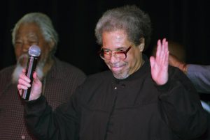 Albert Woodfox arrives on stage during his first public appearance at the Ashe Cultural Arts Center in New Orleans, Friday, Feb. 19, 2016 after his released from Louisiana State Penitentiary in Angola, La. earlier in the day. Woodfox is the last of three high-profile Louisiana prisoners known as the "Angola Three" to be released.  (ANSA/AP Photo/Max Becherer)