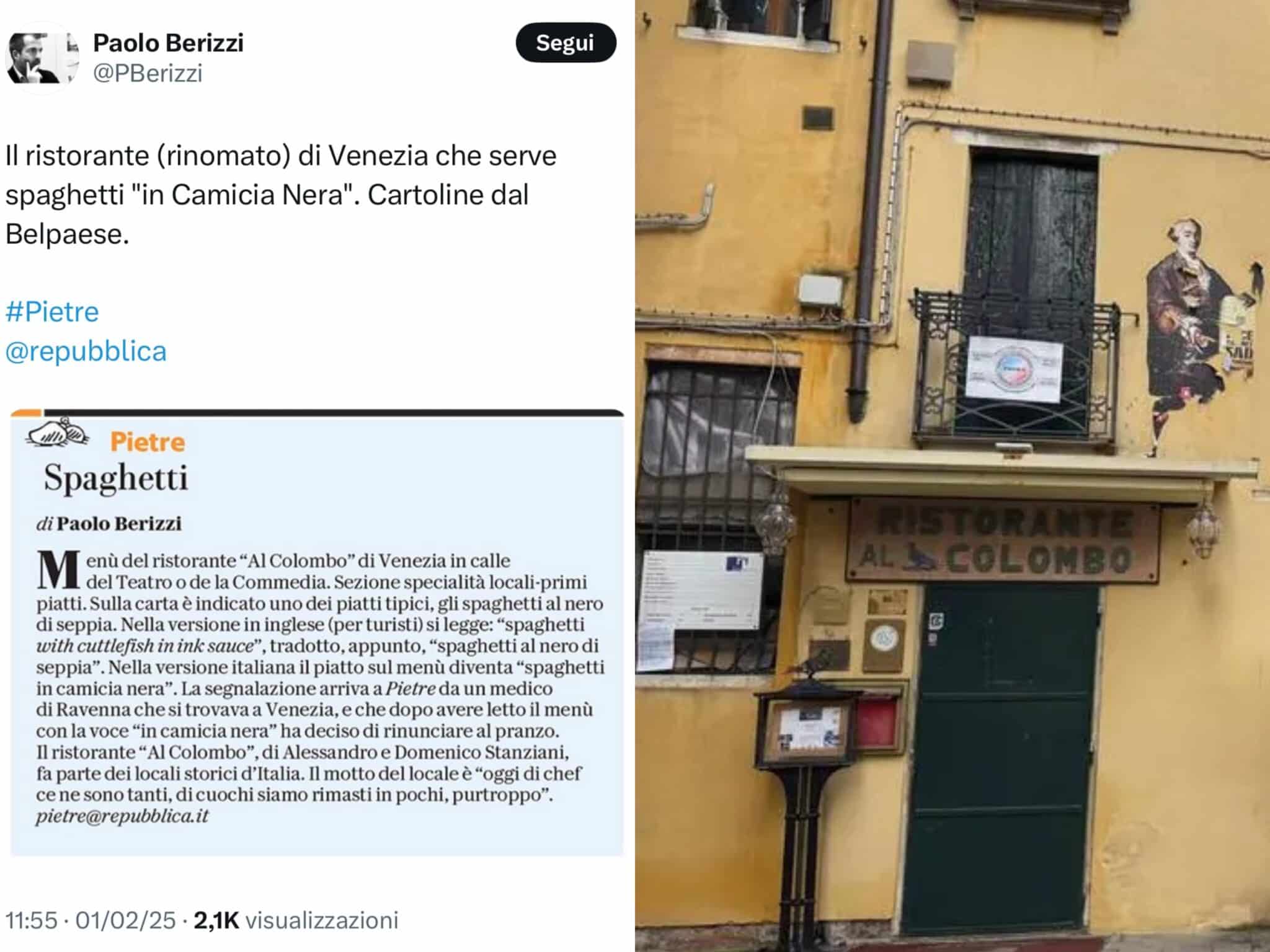 Gli spaghetti al nero di seppia diventano “in camicia nera” e scoppia l’isteria antifascista